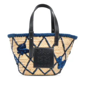 Brown LOEWE Medium Raffia Animal Embroidered Basket Bag