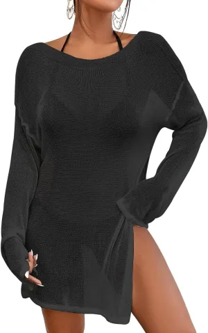 Bsubseach Crochet Swimsuit Coverup for Women Sheer Bathing Suit Cover Ups Kintted Swimwear Bikini Beach Vacation Outfits