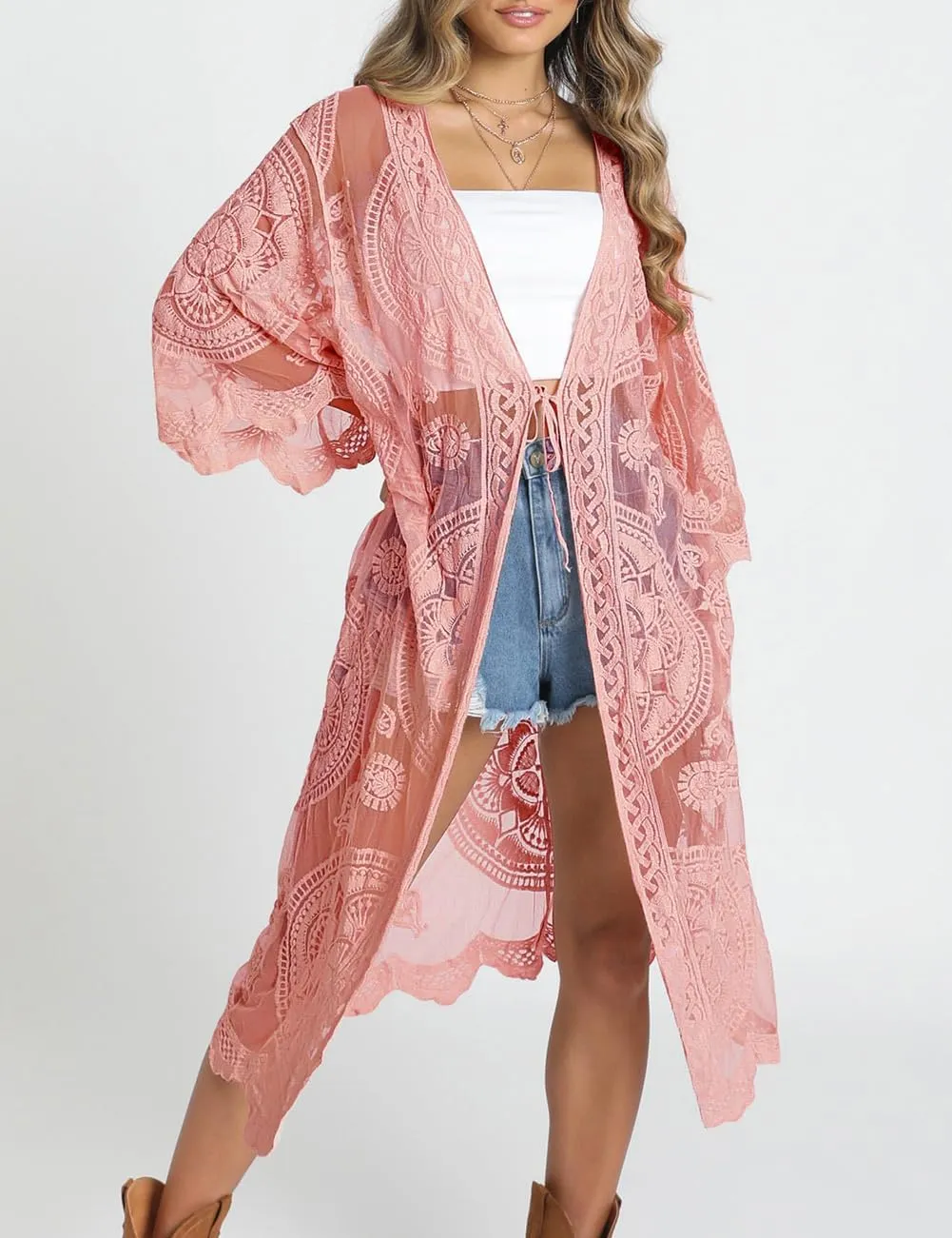 Bsubseach Women Mesh Cardigan Bikini Beach Kimono Open Front Swimsuit Cover Ups Swimwear