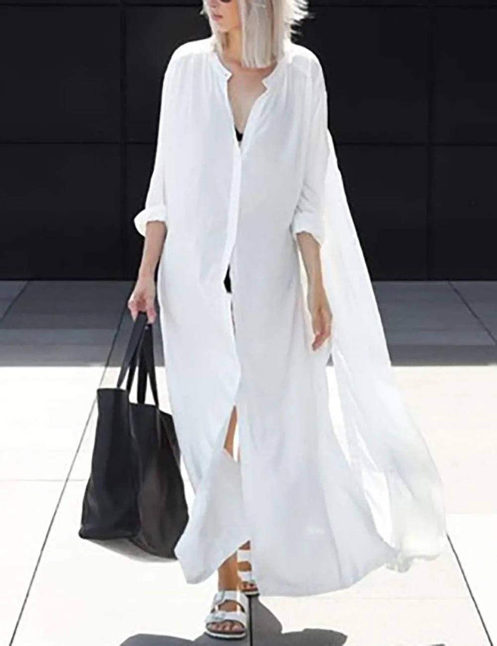 Bsubseach Women’s Beach Kaftan Dress Flowy Button Down Long Shirt Dress Kimono Cardigan Lightweight Caftan Swimsuit Cover Up