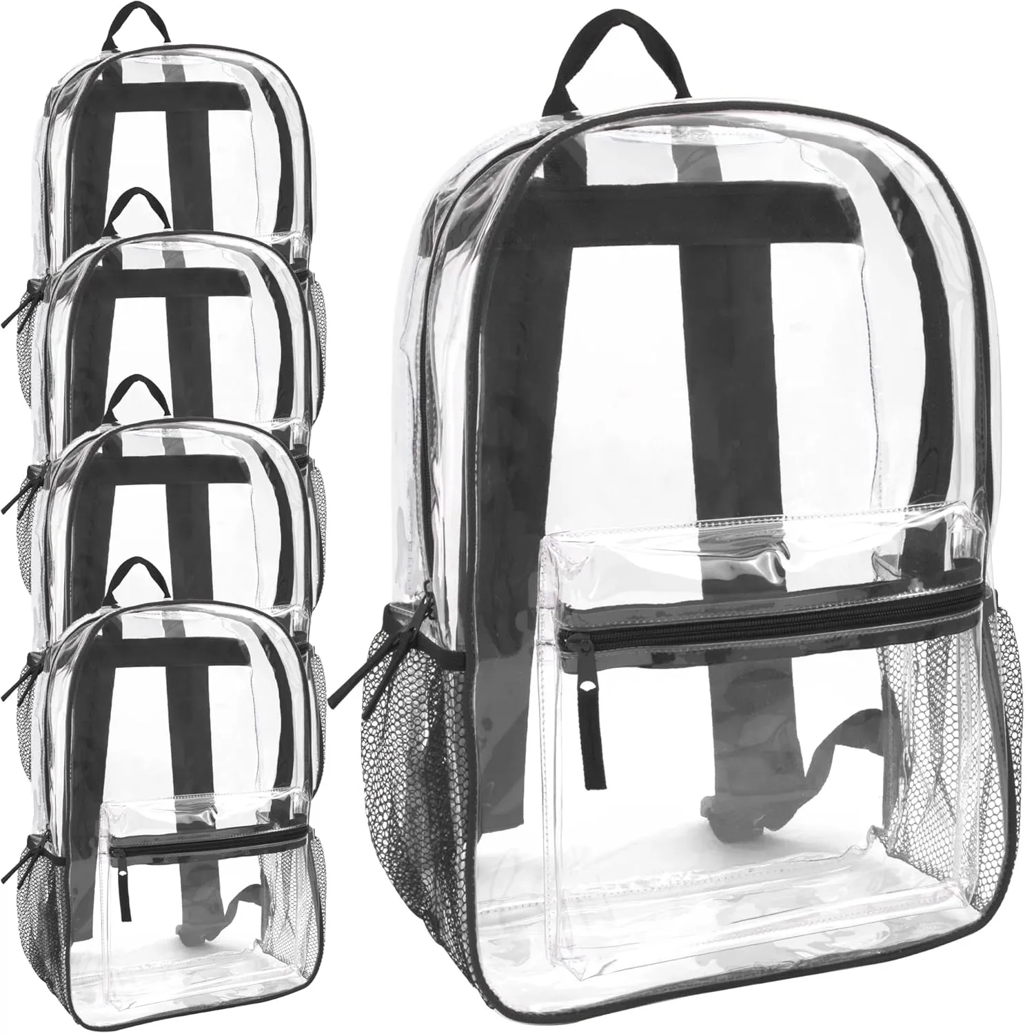 Bulk Clear Backpacks Wholesale for School 24 Pack Clear Backpacks for Boys, Girls, School, Stadium, Travel (Black Pack)
