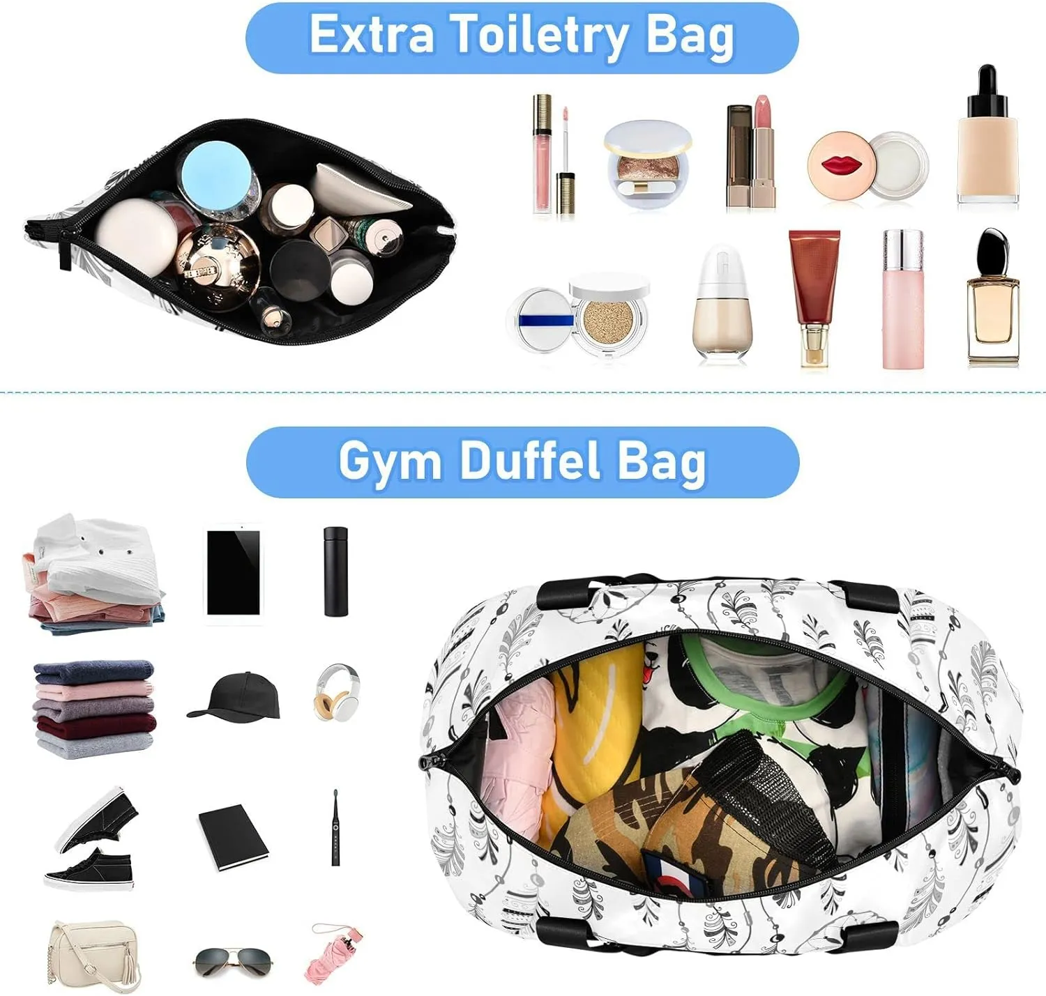 Bull Skull Ethnic Dream Cather Feathers Arrows Floral Flower Gym Duffel Bag, Polyester Travel Weekender Luggage Handbag with Waterproof Pocket for Wet Items, Unisex Foldable Tote for Sports