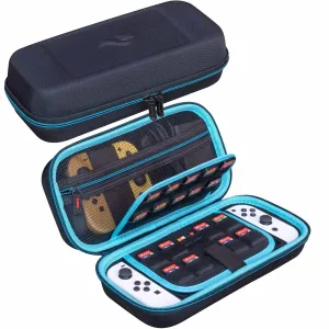ButterFox Switch Carrying Case for Nintendo Switch OLED, Fits Charger, Joy Con Grip, 18 Games and Protective Case (Black/Blue)