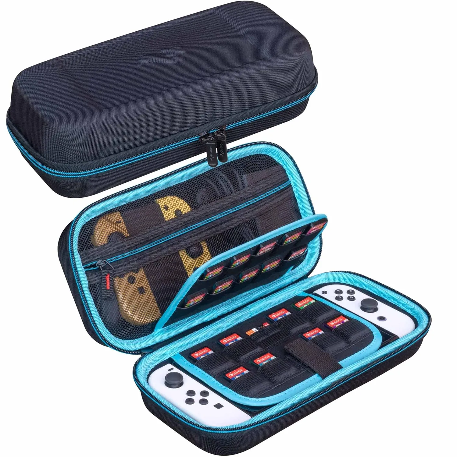 ButterFox Switch Carrying Case for Nintendo Switch OLED, Fits Charger, Joy Con Grip, 18 Games and Protective Case (Black/Blue)