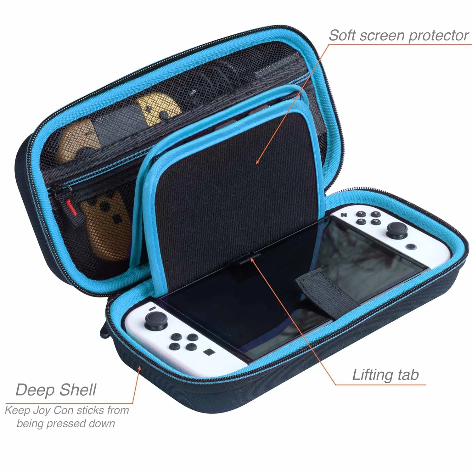 ButterFox Switch Carrying Case for Nintendo Switch OLED, Fits Charger, Joy Con Grip, 18 Games and Protective Case (Black/Blue)