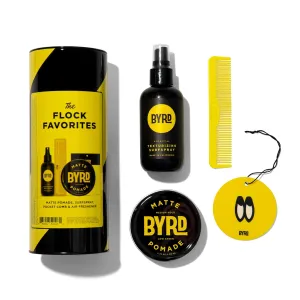 BYRD The Flock Favorites – Gift Set with Matte Pomade, Surfspray, Pocket Comb and Air Freshener