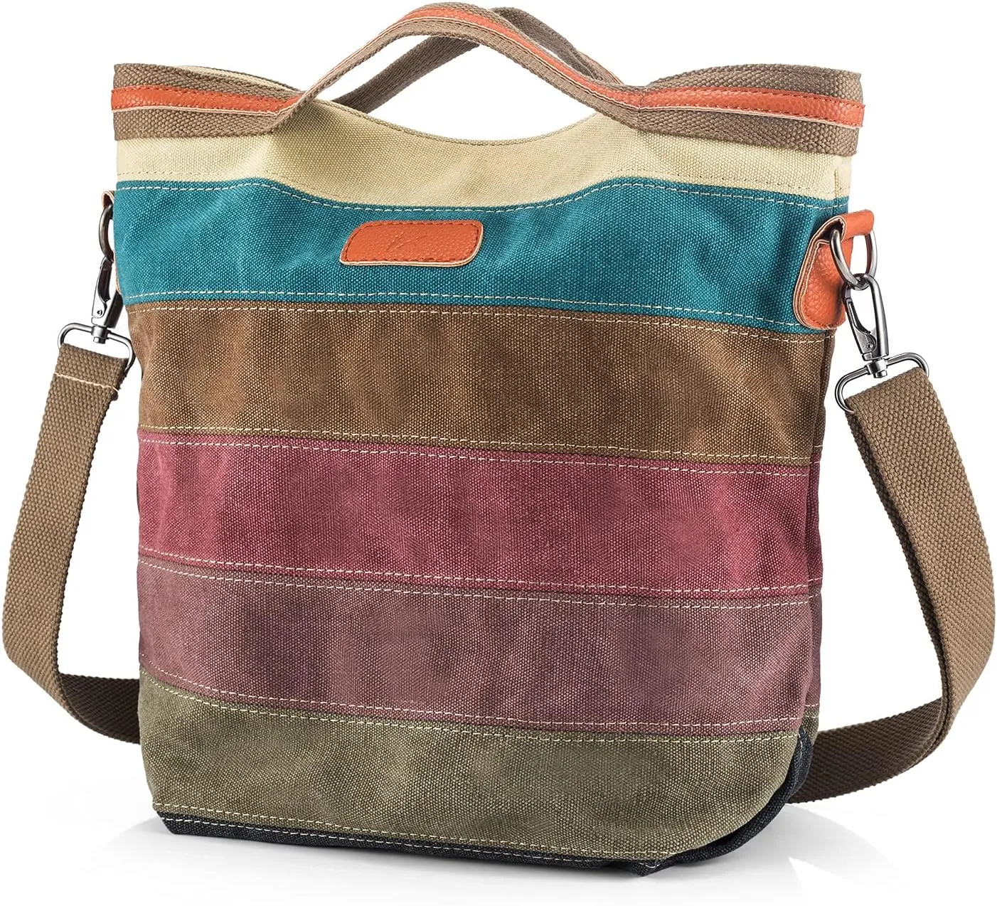 Canvas Handbag Multi-Color Striped Lattice Cross Body Shoulder Purse Bag Tote-Handbag for Women