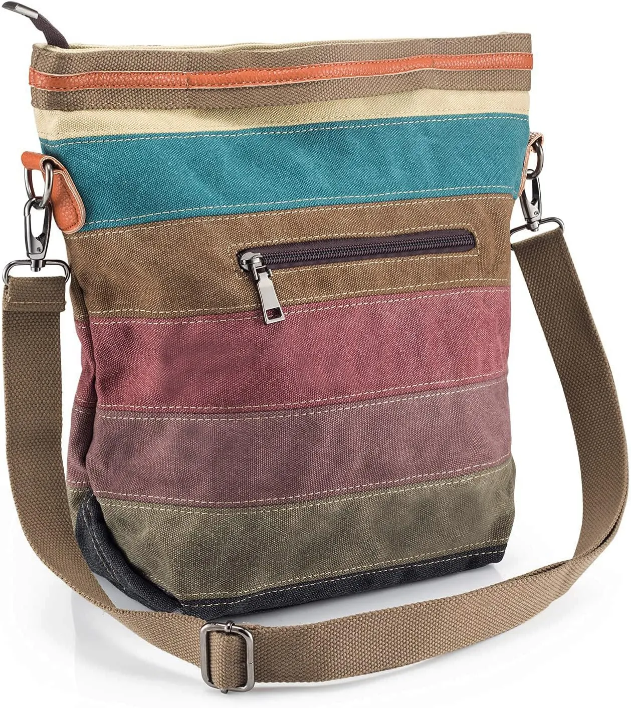 Canvas Handbag Multi-Color Striped Lattice Cross Body Shoulder Purse Bag Tote-Handbag for Women