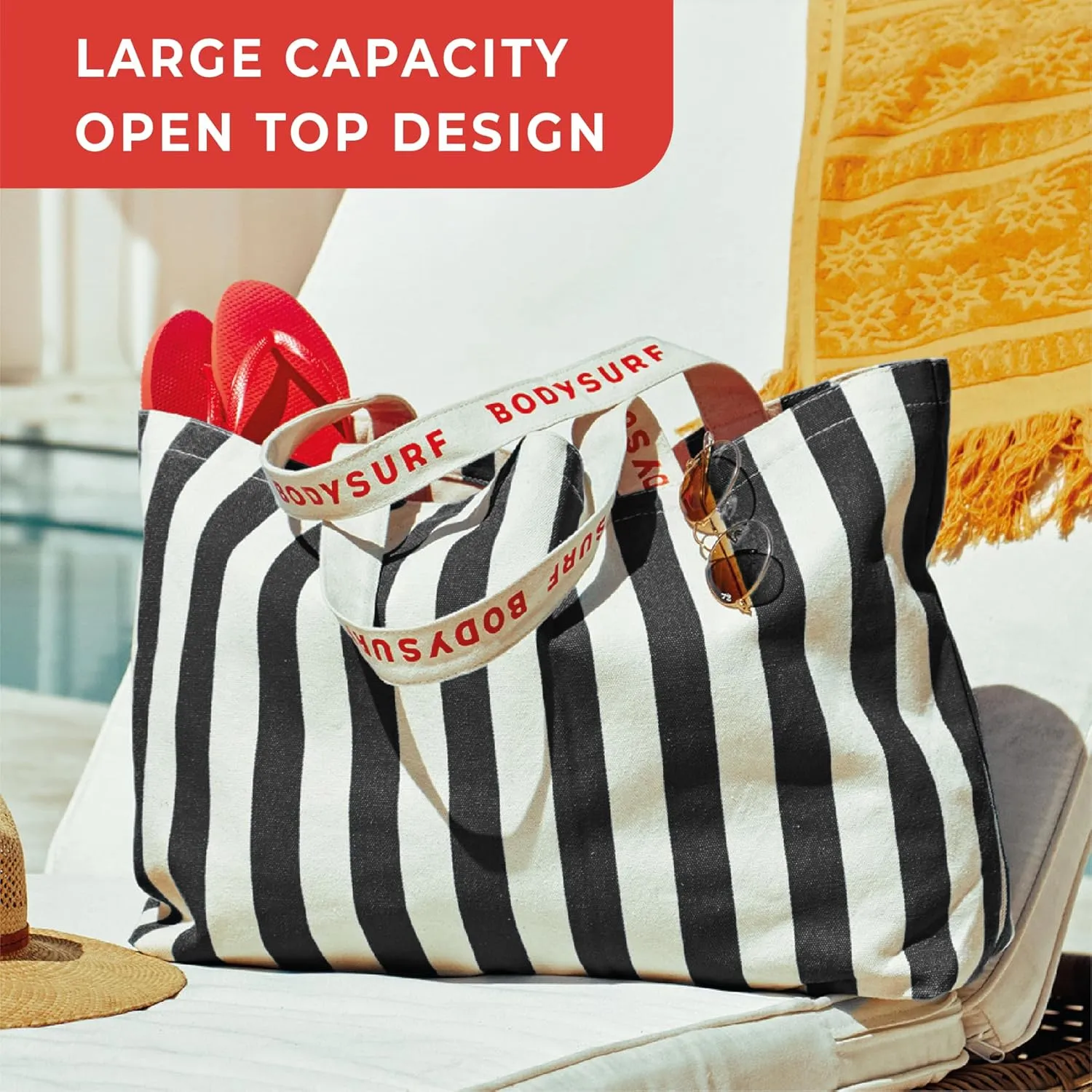 Canvas Tote Bag for Women - Beach Tote, Summer Bag for Travel, Pool, Weekender, Cruise, Market, Shopping