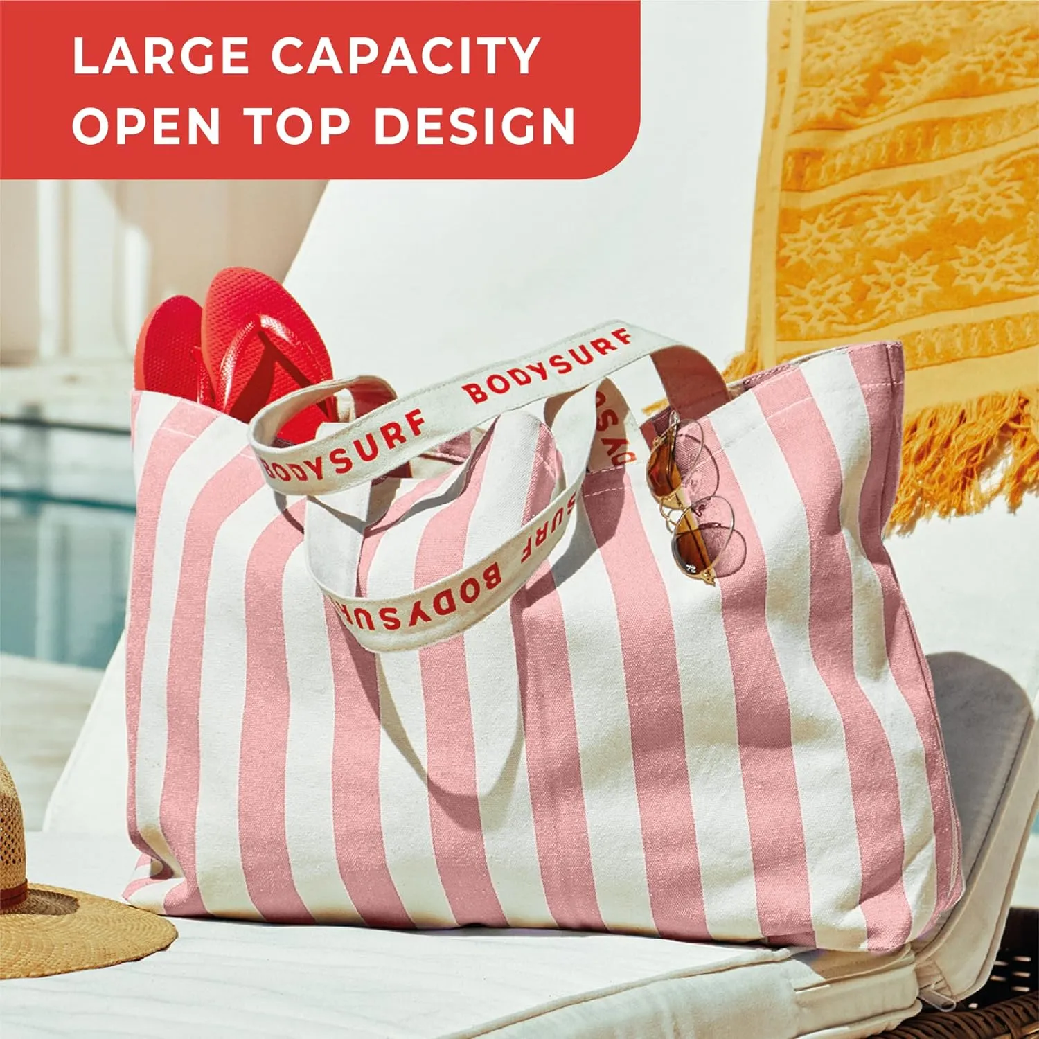 Canvas Tote Bag for Women - Beach Tote, Summer Bag for Travel, Pool, Weekender, Cruise, Market, Shopping