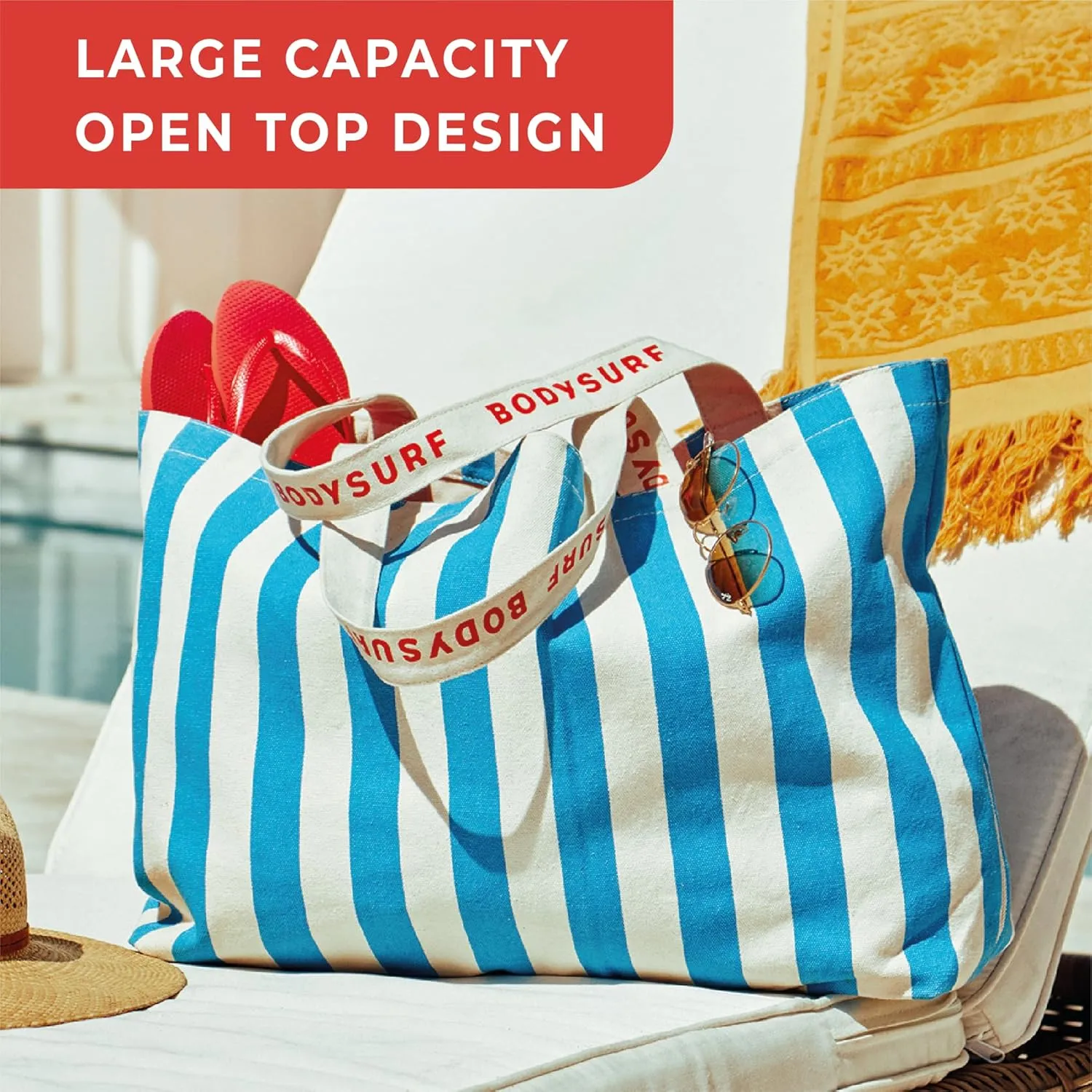 Canvas Tote Bag for Women - Beach Tote, Summer Bag for Travel, Pool, Weekender, Cruise, Market, Shopping