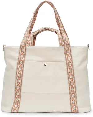 Canvas Tote Bag for Women Large Shoulder Bag Boho Top Handle Handbag Bag for Work Travel Beach Shopping 18L