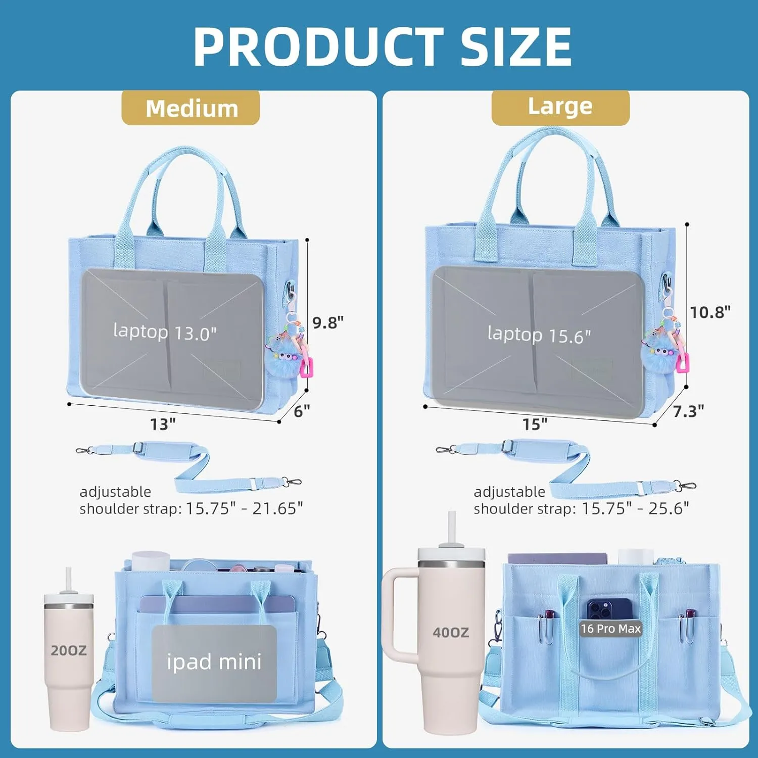 Canvas Tote Bag Purse for Women with Zipper Closure, Individual Compartments & Bottom Suppor