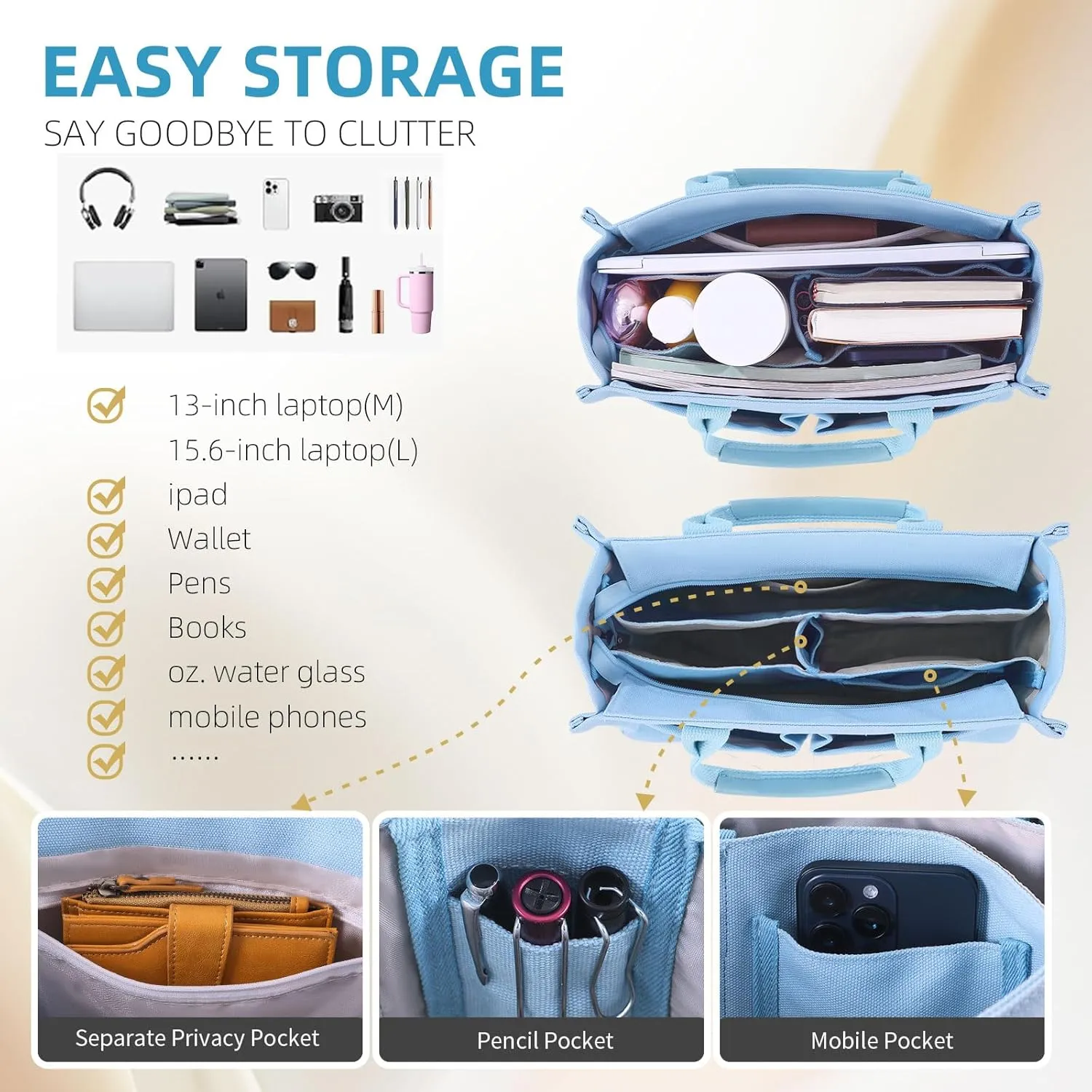 Canvas Tote Bag Purse for Women with Zipper Closure, Individual Compartments & Bottom Suppor
