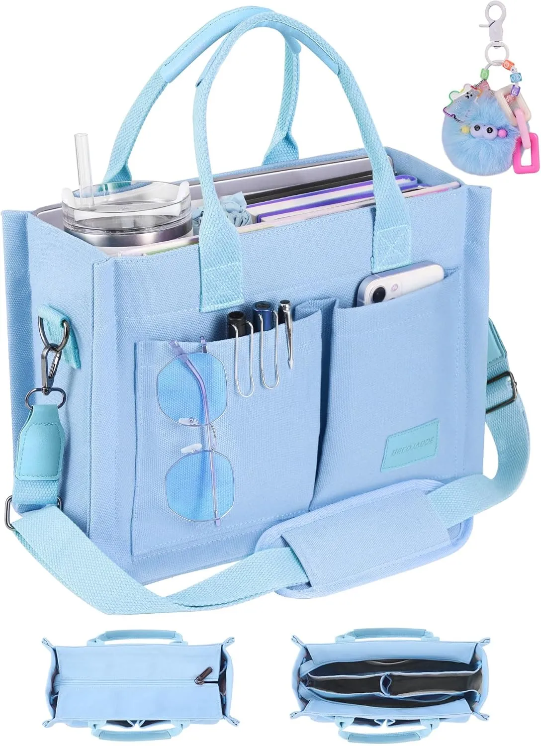 Canvas Tote Bag Purse for Women with Zipper Closure, Individual Compartments & Bottom Suppor