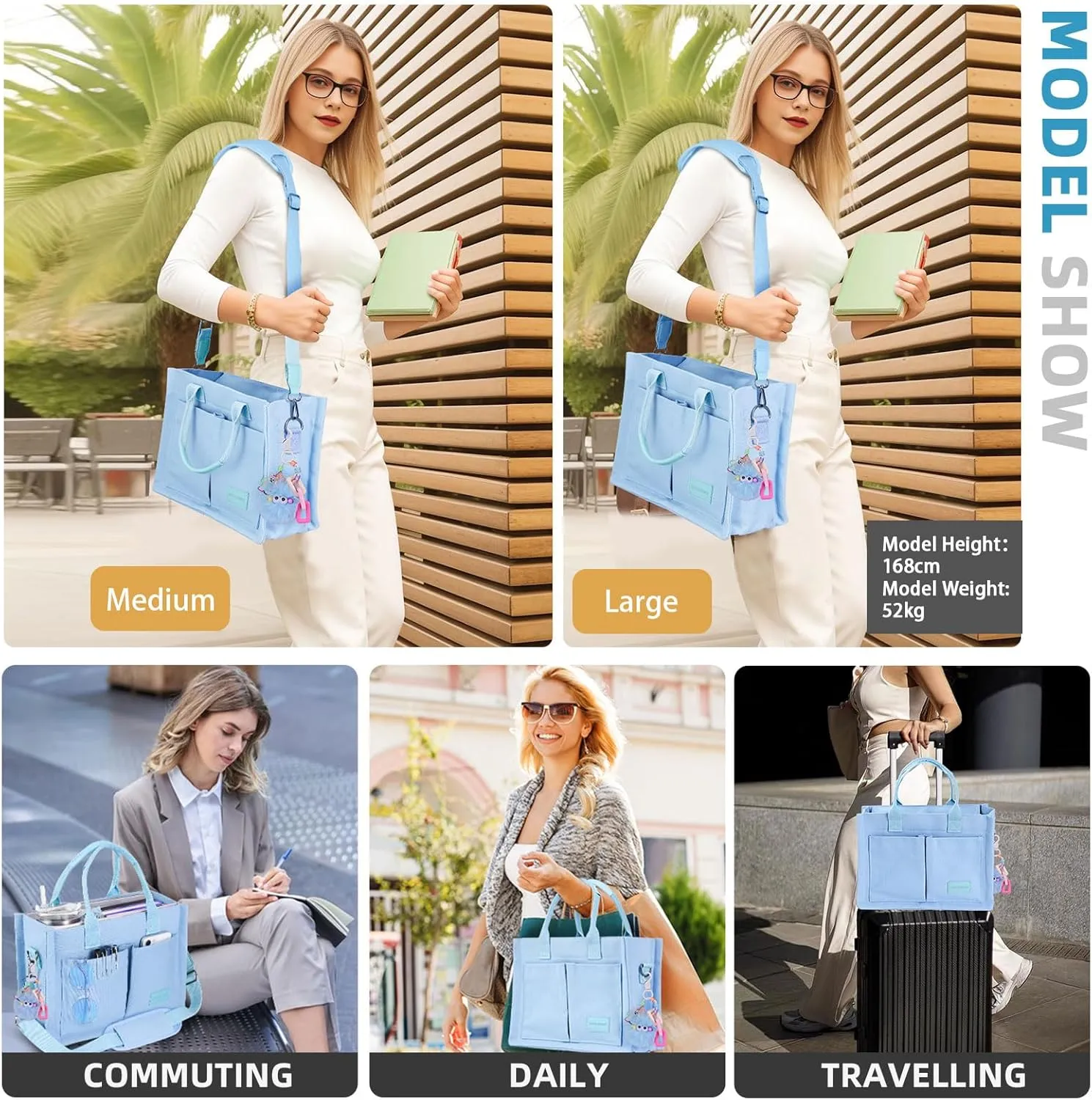 Canvas Tote Bag Purse for Women with Zipper Closure, Individual Compartments & Bottom Suppor