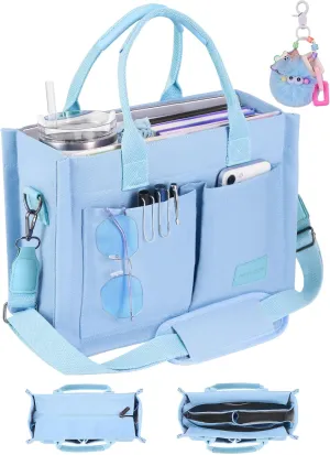 Canvas Tote Bag Purse for Women with Zipper Closure, Individual Compartments & Bottom Suppor