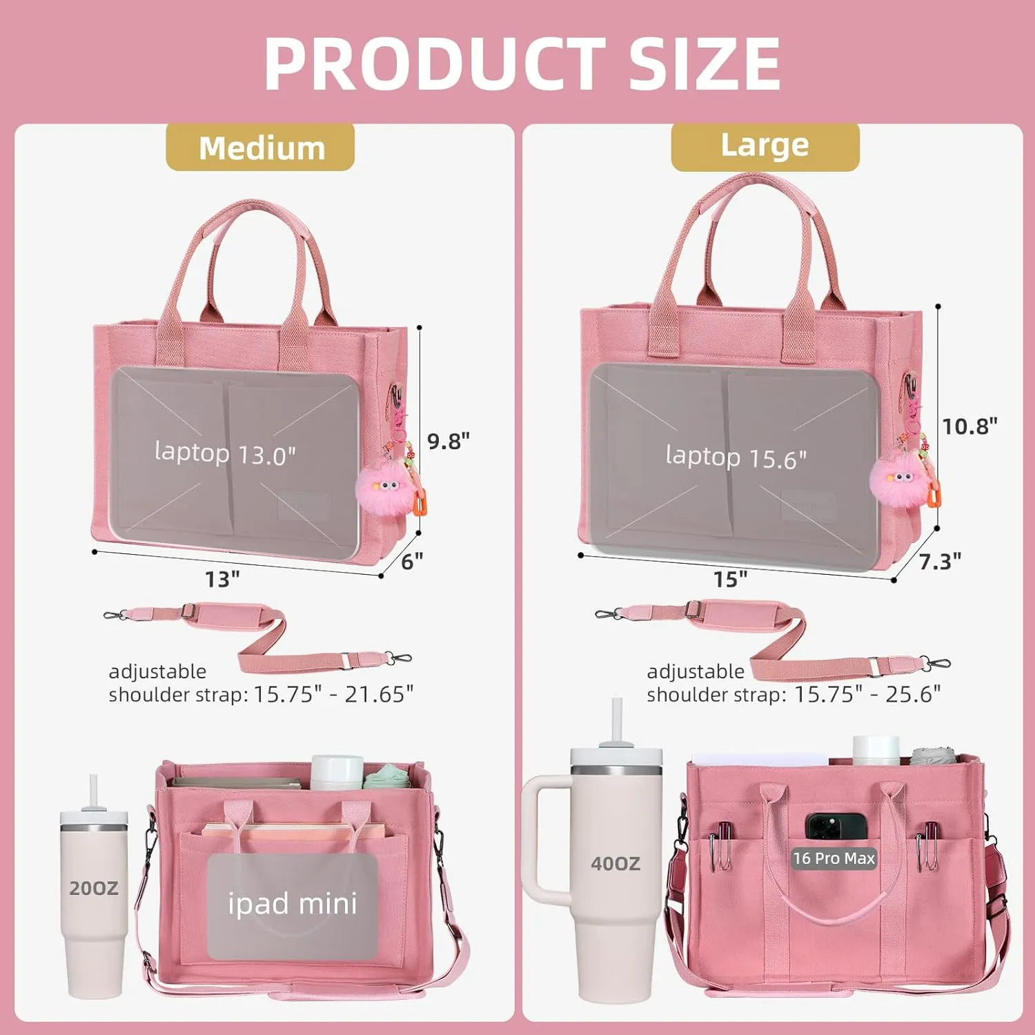 Canvas Tote Bag Purse for Women with Zipper Closure, Individual Compartments & Bottom Suppor