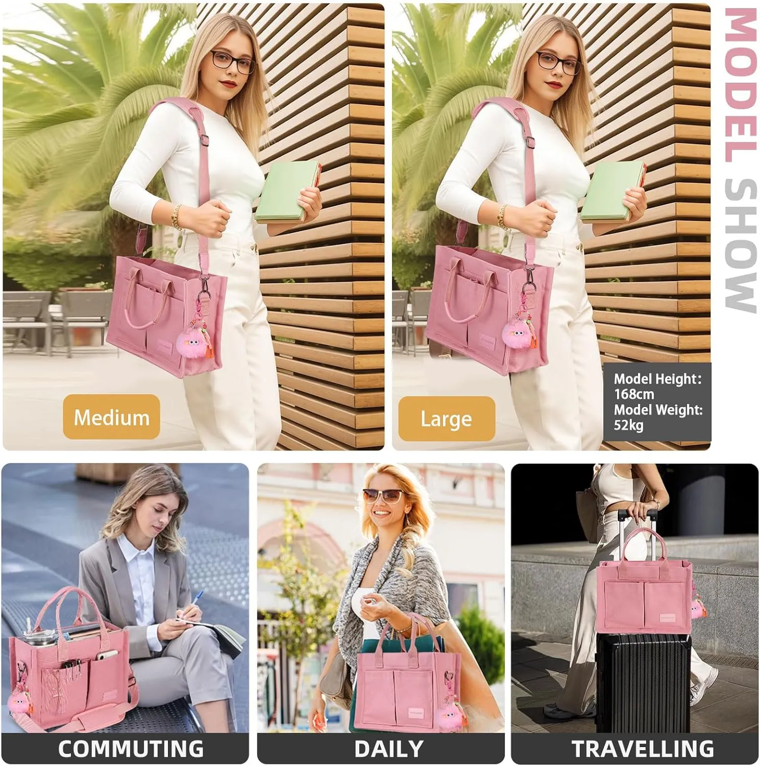 Canvas Tote Bag Purse for Women with Zipper Closure, Individual Compartments & Bottom Suppor