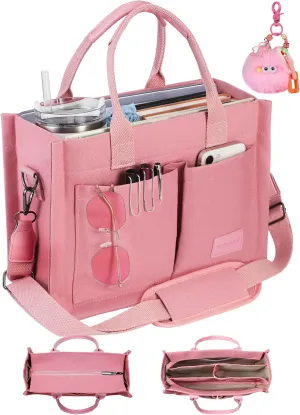 Canvas Tote Bag Purse for Women with Zipper Closure, Individual Compartments & Bottom Suppor