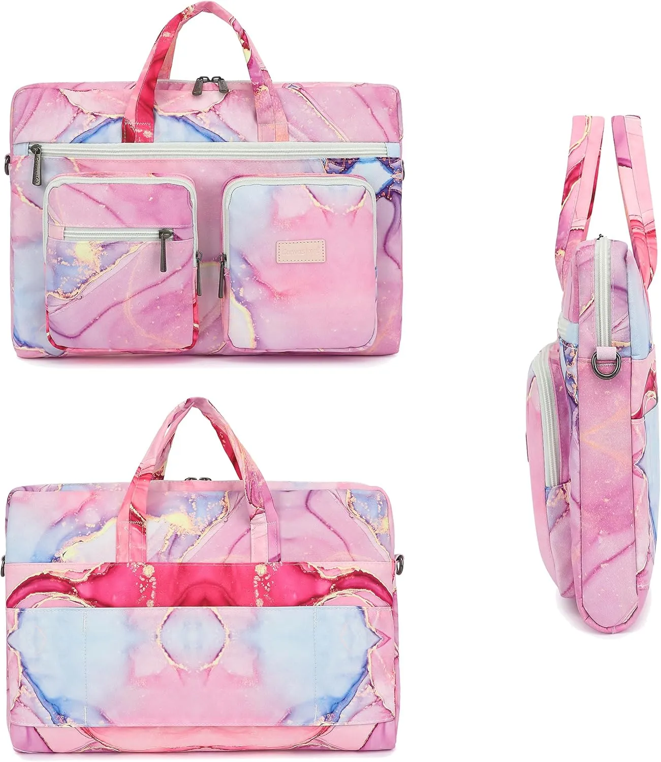 Canvaslove Muti-Pockets Laptop Case Bag,Rebound Bubble Cushioned Laptop Briefcase Shoulder Bag Fits 15.6 inch-16 inch Laptop(Pink Marble)