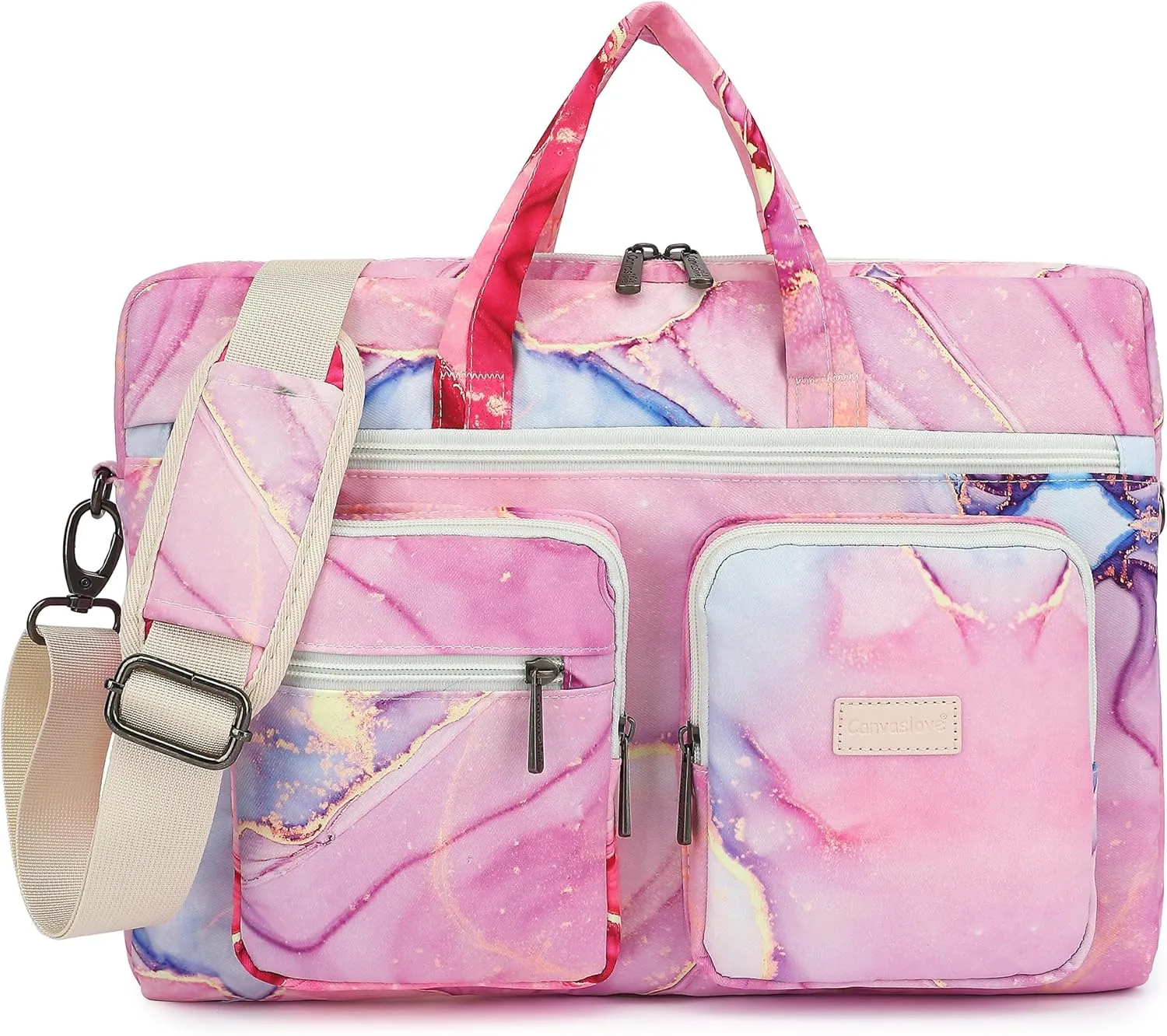 Canvaslove Muti-Pockets Laptop Case Bag,Rebound Bubble Cushioned Laptop Briefcase Shoulder Bag Fits 15.6 inch-16 inch Laptop(Pink Marble)
