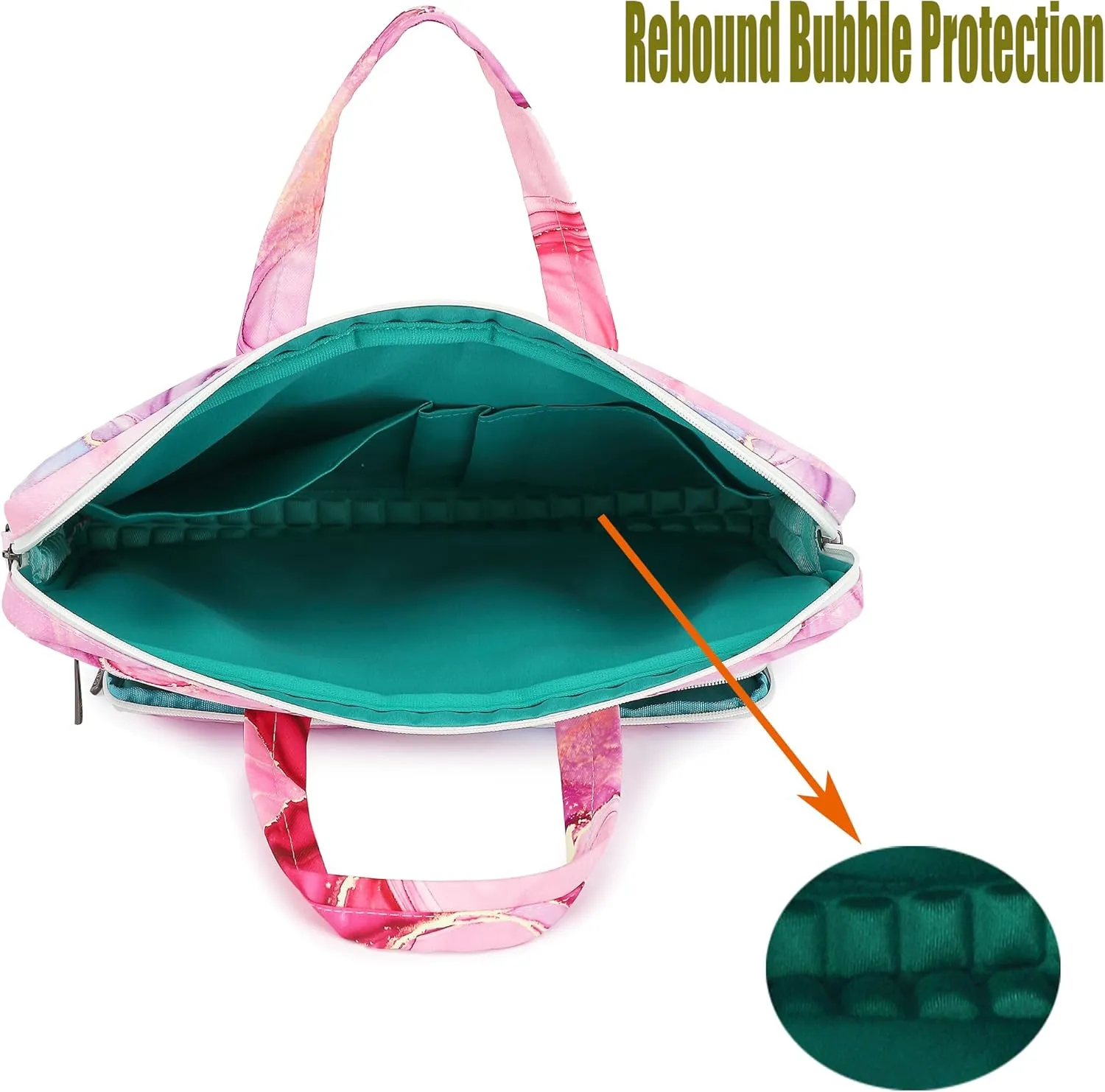 Canvaslove Muti-Pockets Laptop Case Bag,Rebound Bubble Cushioned Laptop Briefcase Shoulder Bag Fits 15.6 inch-16 inch Laptop(Pink Marble)