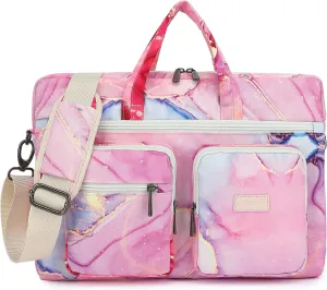 Canvaslove Muti-Pockets Laptop Case Bag,Rebound Bubble Cushioned Laptop Briefcase Shoulder Bag Fits 15.6 inch-16 inch Laptop(Pink Marble)