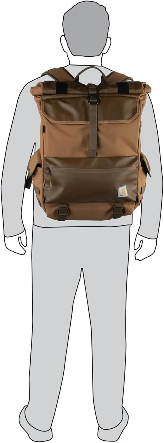 Carhartt 40L Nylon Roll Top Backpack, Heavy-Duty Water-Resistant Material W/ 17" Laptop Sleeve, Bluestone, One Size