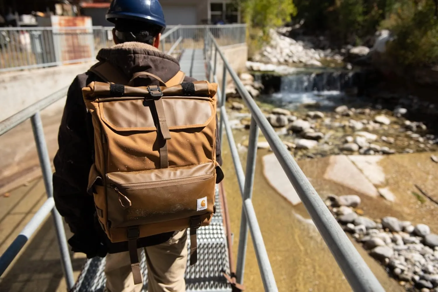 Carhartt 40L Nylon Roll Top Backpack, Heavy-Duty Water-Resistant Material W/ 17" Laptop Sleeve, Bluestone, One Size