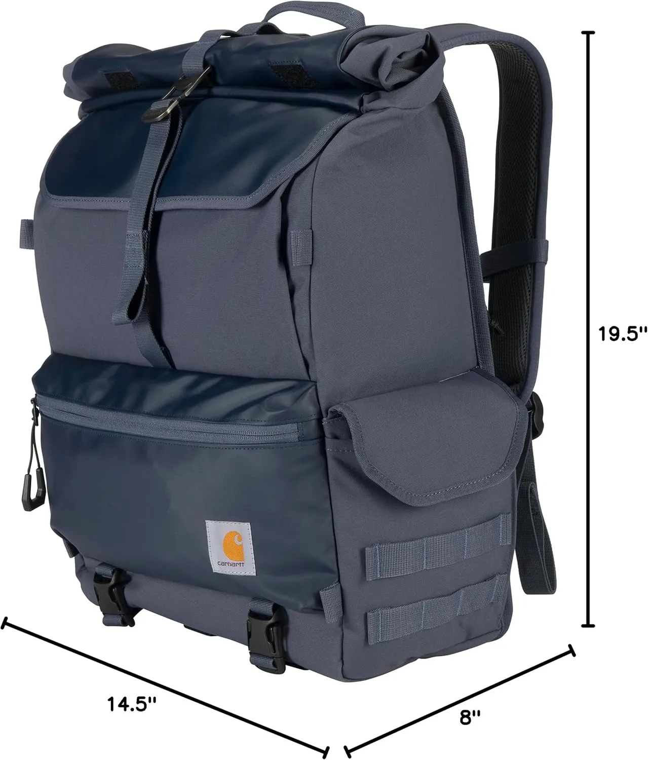 Carhartt 40L Nylon Roll Top Backpack, Heavy-Duty Water-Resistant Material W/ 17" Laptop Sleeve, Bluestone, One Size