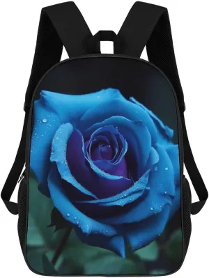 Casual Backpack for Men Women Waterproof Lightweight Daypack Travel Laptop Bag Romantic Blue Rose