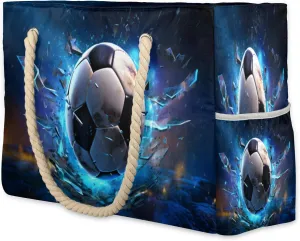 cfpolar Space Soccer Star Scrap Large Beach Bag, Waterproof Sandproof Beach Tote Bag with Zipper, Pool Bag for Women, Shoulder Bag for Gym Beach Travel Family Vacation Essentials