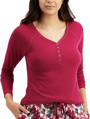Charter Club Long-Sleeve Henley Pajama Top (X-Large, Berry Crush)