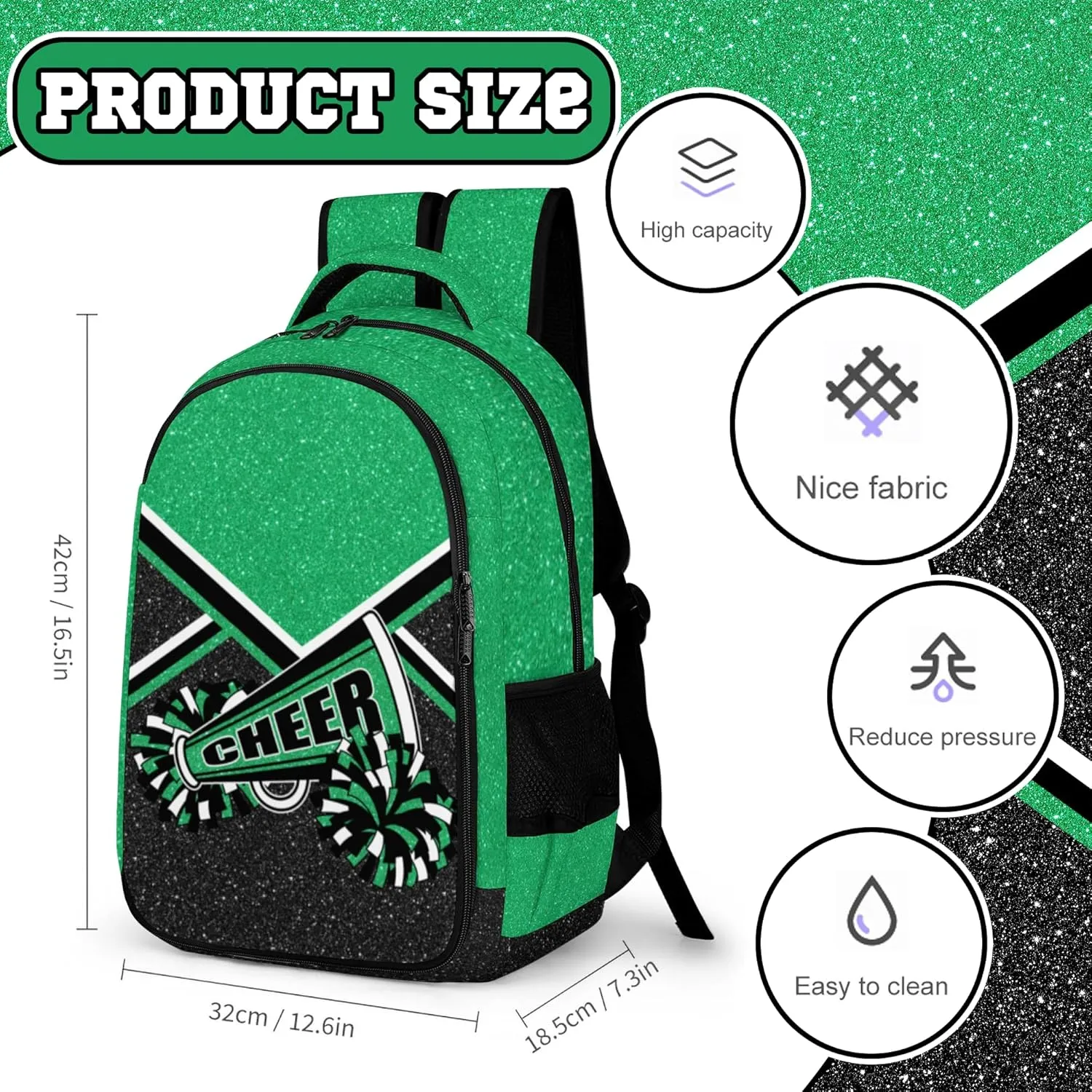 Cheer Backpack for Cheerleaders, Cheerleading Gifts for Teams, Women's Green Backpack