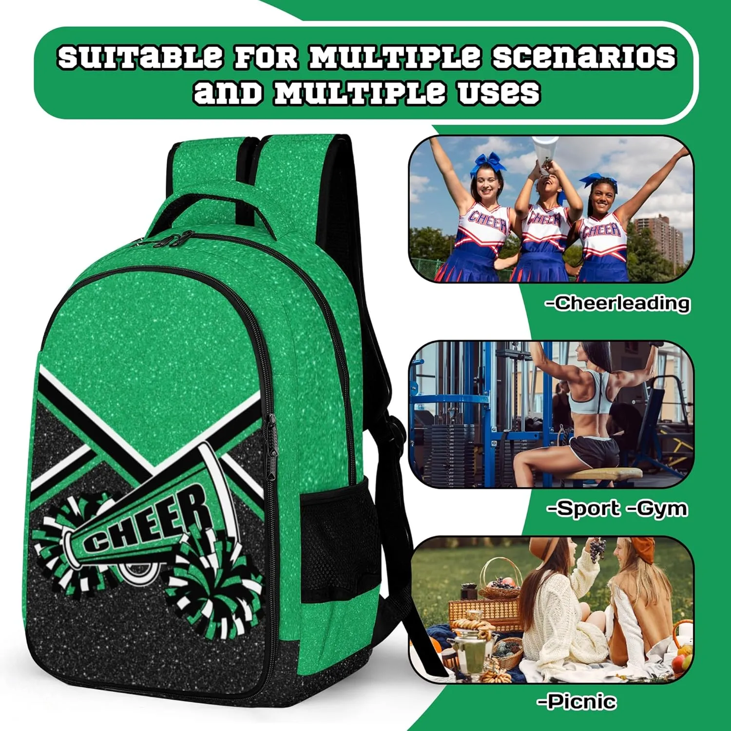 Cheer Backpack for Cheerleaders, Cheerleading Gifts for Teams, Women's Green Backpack