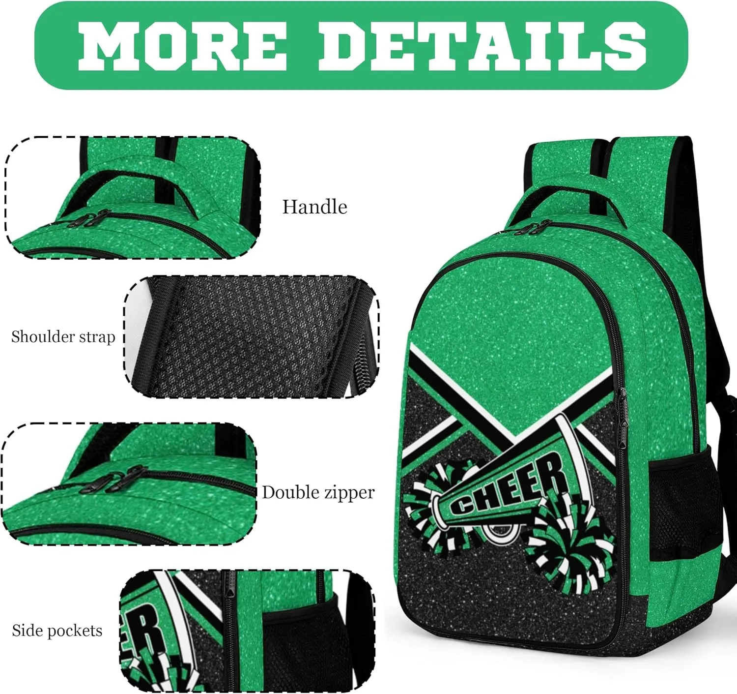 Cheer Backpack for Cheerleaders, Cheerleading Gifts for Teams, Women's Green Backpack