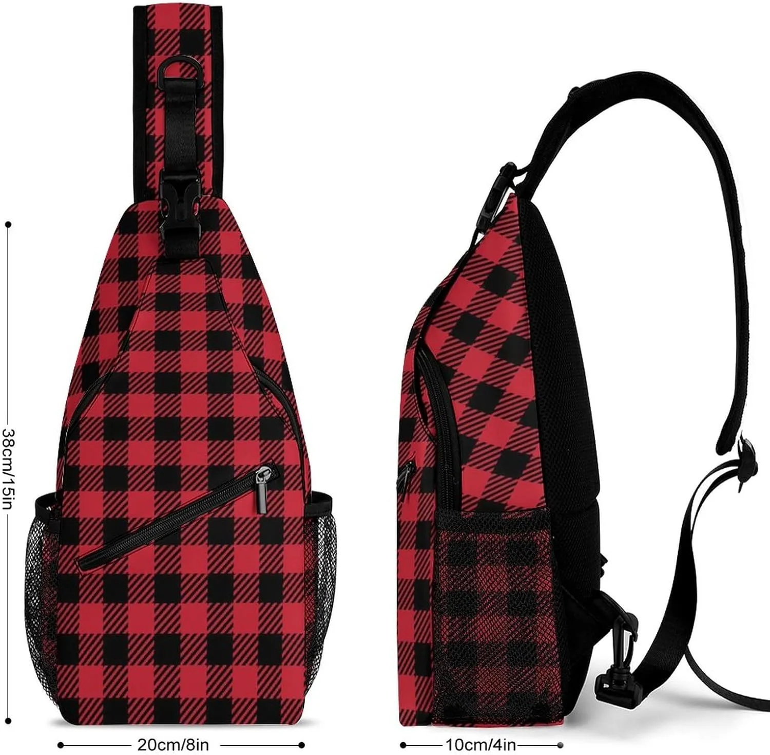 Chest Bag for Men Women for Red Black Buffalo Check Plaid Christmas Sling Shoulder Backpack Large Capacity Crossbody with Adjustable Shoulder Strap