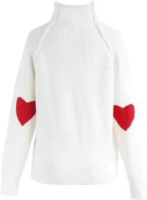 CHICWISH Women Comfy Casual Long Sleeve Heart Shape Patched Grey/White/Navy Knit Top Pullover Sweater