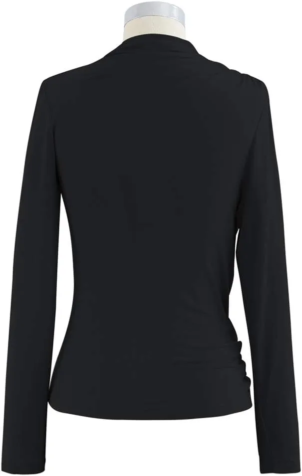 CHICWISH Women's Mock Neck Ruched Long Sleeves Knit Top