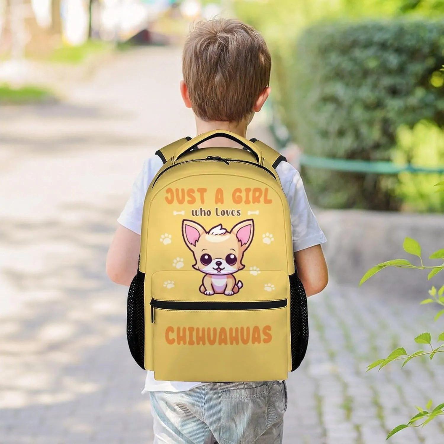 Chihuahua Backpack for Girls, 16 Inch Yellow Backpacks for School, Cute Lightweight Bookbag for Kids