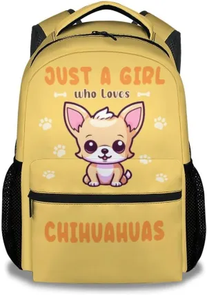 Chihuahua Backpack for Girls, 16 Inch Yellow Backpacks for School, Cute Lightweight Bookbag for Kids