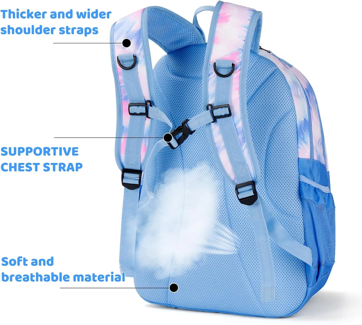 Choco Mocha Tie Dye Backpack for Teen Girls, Travel School Backpack for Girls Middle School Large Bookbag 18 Inch, Blue