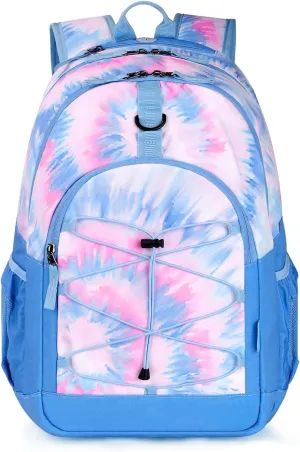 Choco Mocha Tie Dye Backpack for Teen Girls, Travel School Backpack for Girls Middle School Large Bookbag 18 Inch, Blue