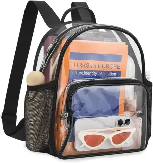 Clear Backpack for Stadium Events 12x12x6 Small Clear Backpack for Concert Sport Events Work, Black