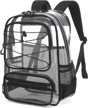 Clear Backpack Heavy Duty for Stadium Events - Large PVC Clear Backpacks for School, kids, Boys and Girls (Black)