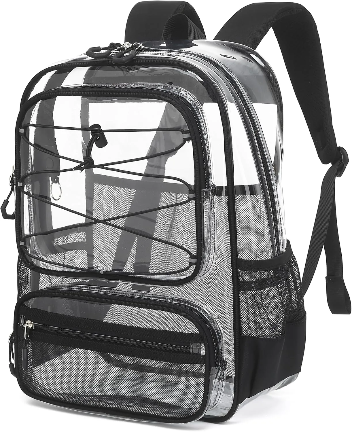 Clear Backpack Heavy Duty for Stadium Events - Large PVC Clear Backpacks for School, kids, Boys and Girls (Black)