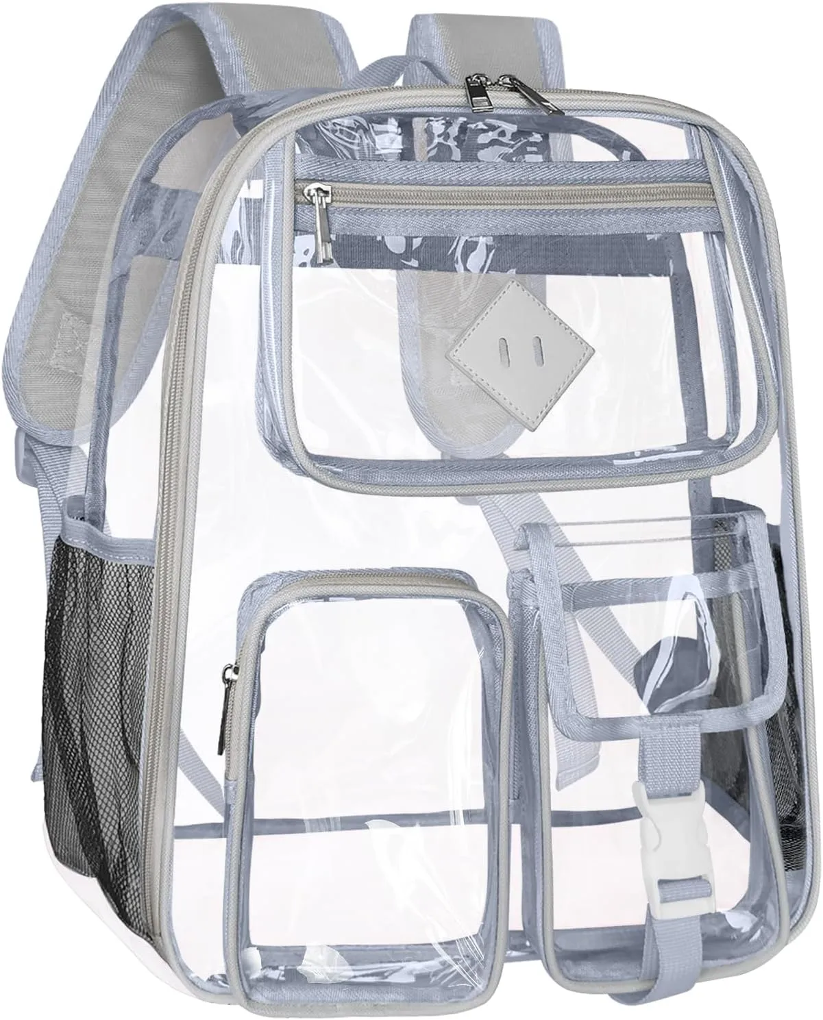 Clear Backpack Heavy Duty Large PVC Transparent See Through Backpacks Work Travel Stadium Approved Festival Backpack (Grey)