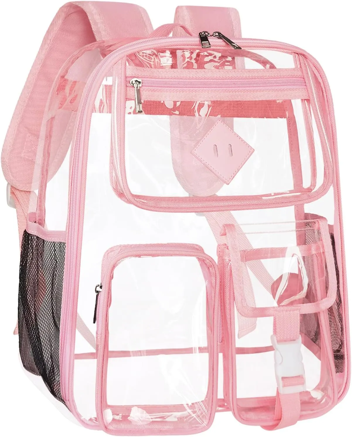 Clear Backpack Heavy Duty Large PVC Transparent See Through Backpacks Work Travel Stadium Approved Festival Backpack (Pink)