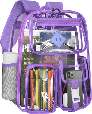 Clear Backpack Heavy Duty Large PVC Transparent See Through Backpacks Work Travel Stadium Approved Festival Backpack (Purple)
